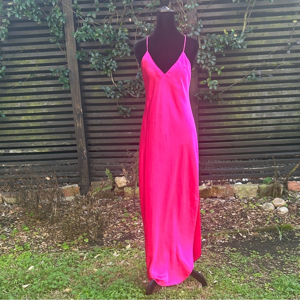 Vintage 80s Frederick’s Fuchsia Satin Slip Dress Gown M
